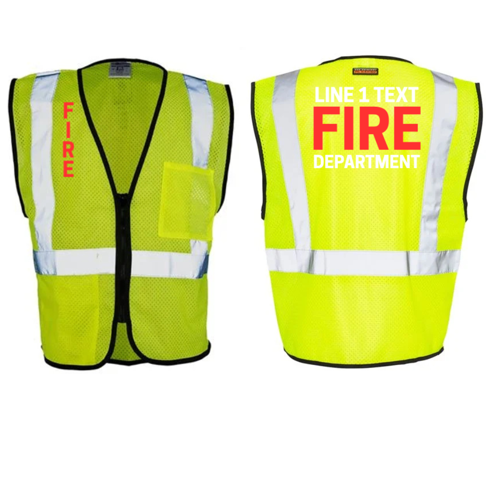 Custom Fire Department Safety Vest – High-Visibility ANSI Class 2 – Personalized Text – Kishigo 1537/1538