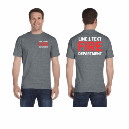 Graphite Heather Custom Fire Department T-Shirt – Personalized Text – Gildan DryBlend® 50/50 Short Sleeve