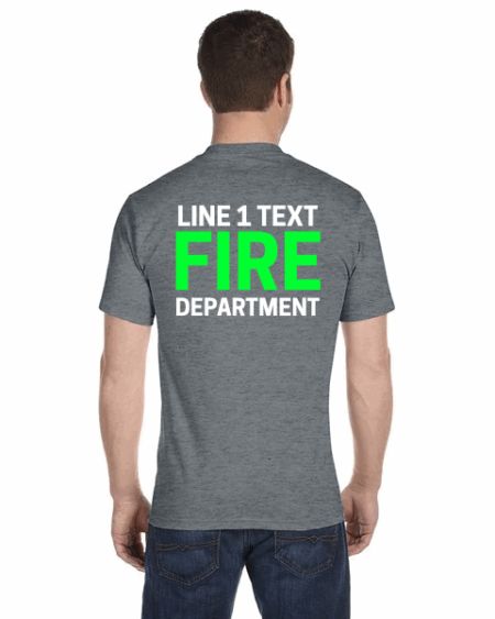 Graphite Heather Custom Green Fire Department T-Shirt – Personalized Text – Gildan DryBlend® 50/50 Short Sleeve